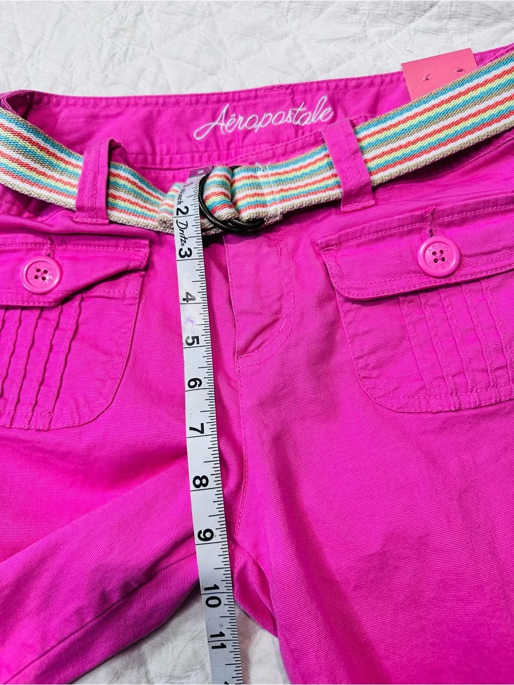 Aeropostale Girls Bright Fuchsia Cargo Shorts with Striped Belt